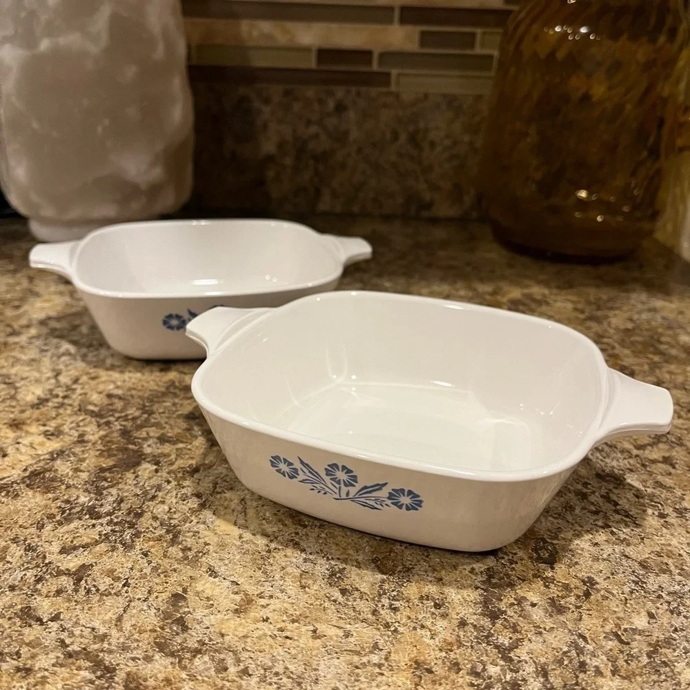 Vintage Corning Ware Petite Pans Baking Dishes Blue Floral Set of 2 Made in USA